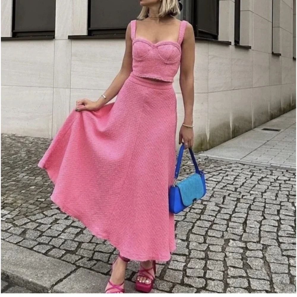 Zara textured long pink skirt